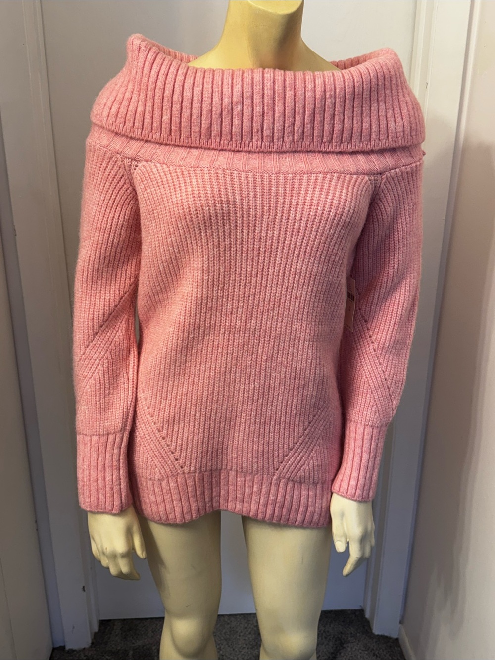 Pilcro Off-the-Shoulder Ribbed Pink Sweater
